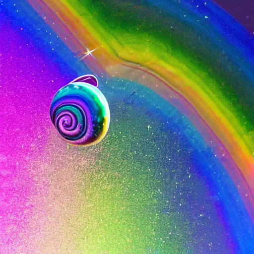 Prompt: A Hyper Space Snail leaving a Trail of Oil Slick Rainbow while it performs violin for the insect kingdom HDR