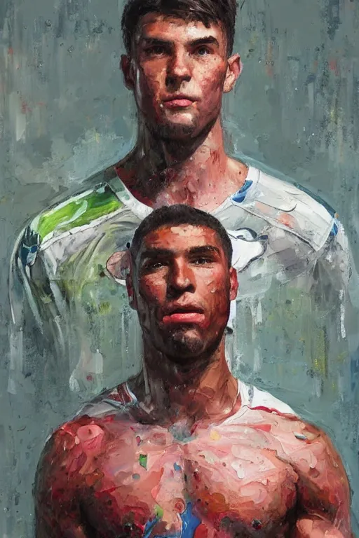 Image similar to palette knife oil painting portrait of peter hill, a tall and broad - shouldered jock, is an an - gry young man and a bully. extreme detail, any racial background, artstation trending, artgerm, deviant art, octane, substance, art history 8 k