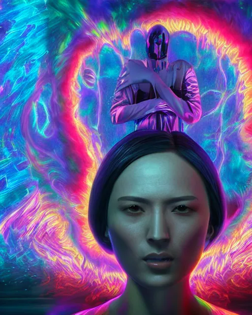 Prompt: portrait ultra dimensional kitana entity, accidentally tripping on dmt and acid, psychedelic experience, overwhelming psychosis of self realization and burning awakening, ultra high definition, unreal engine 5, hyperrealism, masterpiece composition, by casey weldon, barclay shaw 8 k photorealistic