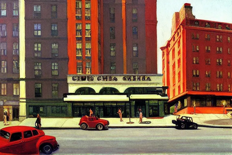 Image similar to the chelsea hotel, painting by edward hopper and eric fischl and robert mcginnis