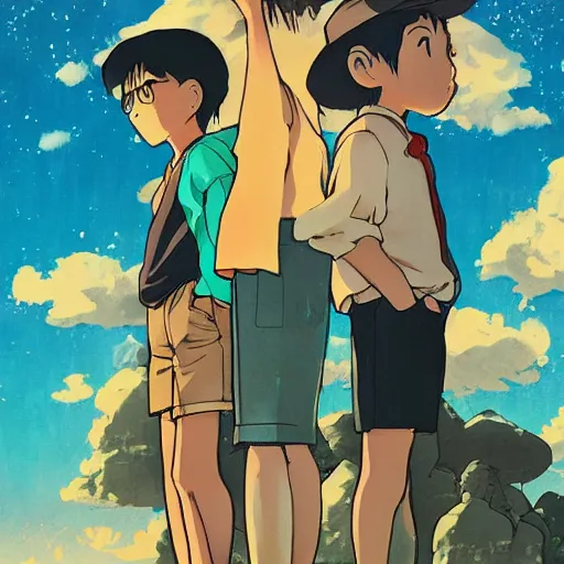 Prompt: vintage movie poster art for earthbound by trending pixiv fanbox, acrylic palette knife, style of makoto shinkai takashi takeuchi yoshiyuki and studio ghibli