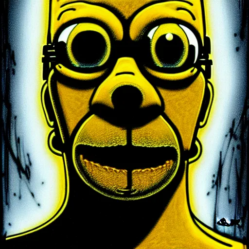 Prompt: portrait yellow homer simpson, by tsutomu nihei, by h. r. giger