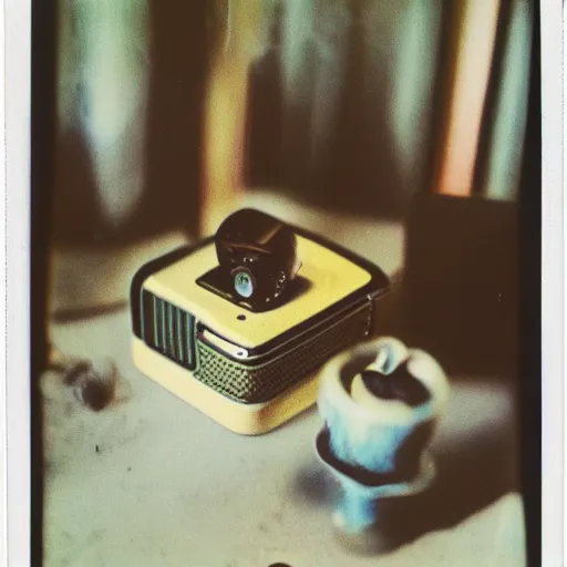 Image similar to a isometric view of an ethnographic object on display, poetical, dream, unconscious, alternative world, polaroid sx 7 0