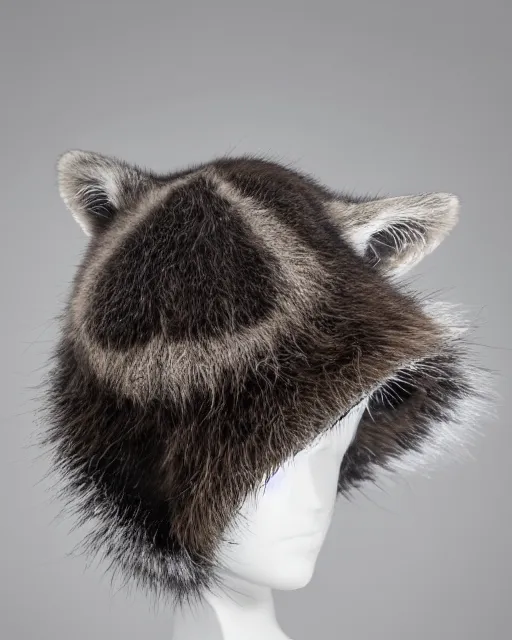 Prompt: a raccoon hat, fzd school of design, product photo, studio lighting