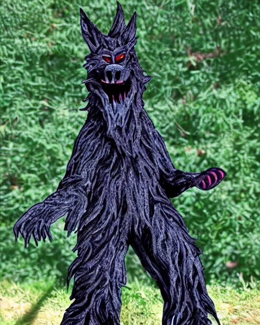 Image similar to a licorice werewolf wearing peppermint pants