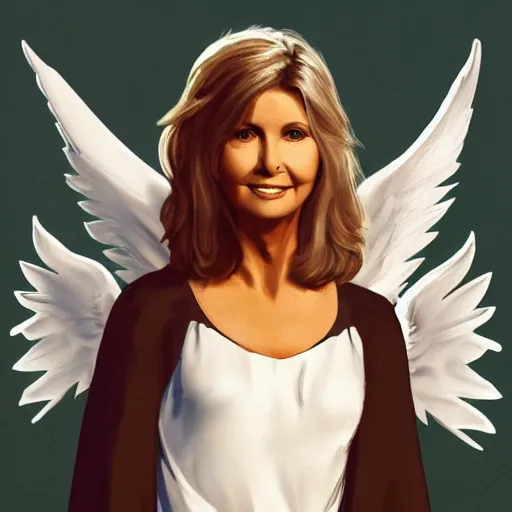 Image similar to Olivia Newton John as an angel, artstation.