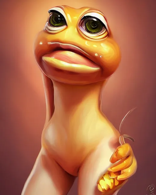 Image similar to beautiful pepe as honey, made of honey, wearing honey - themed miniskirt, award winning creature portrait photography, extremely detailed, artstation, 8 k, sensual lighting, incredible art, wlop, artgerm, backlit, rim lighting, hi - fructose