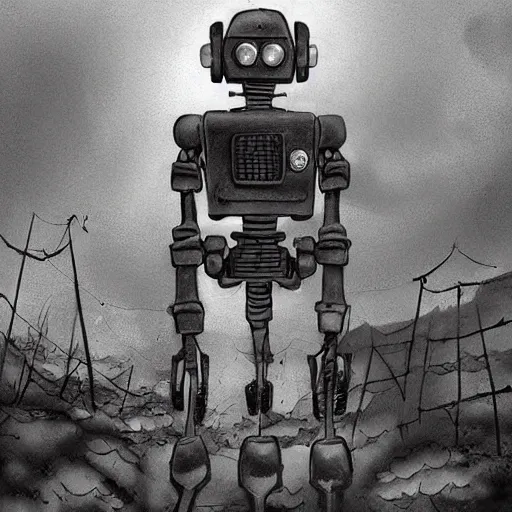 Prompt: Abandoned and derelict Robot in the style of Shōjo Shūmatsu Ryokō (girl's last tour) Tsukumizu, pixiv, pinterest anime, art by a known anime artist, art by manga, realistic, wide focus, 8k ultra, insanely detailed, intricate, elegant, art by Laurie Lipton, digital art