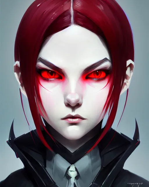 Image similar to sharp hq rendering, dark vampire, character portrait, concept art, painterly, fanart, highly detailed in the style of overwatch by ilya kuvshinov, wenjun lin, angular geometric symmetrical design