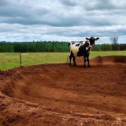 Image similar to a cow standing in a motocross track