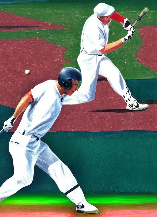 Image similar to a moment when bat hits ball, full body digital portrait of baseball player looking like alexander lukashenko, baseball stadium, photo realism