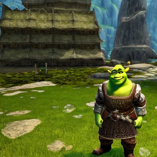 Image similar to shrek in final fantasy xiv, game graphics, clear, sharp, highly detailed