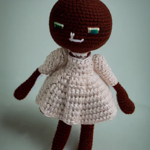 Image similar to Crocheted Pokimane Imane Anys doll. 4k bokeh photography