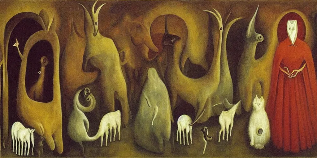 Image similar to disease decimating a global population, animals ruling the world, beautiful painting by leonora carrington