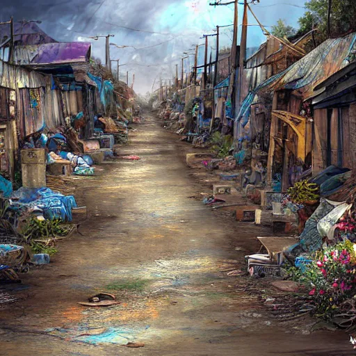 Image similar to the slums just outside the pearly - gates - of - the kingdom - of - heaven - in - the - clouds, digital art