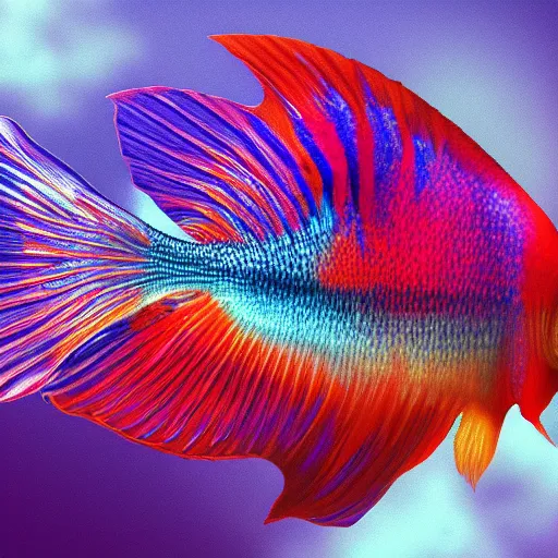 Prompt: A beatiful beta fish flashing amazing colors, digital art, trending on artstation