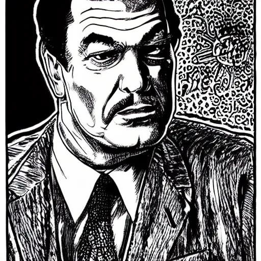 Prompt: a portrait of Steven Segal drawn by Robert Crumb