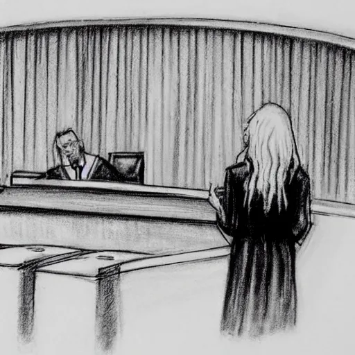 Image similar to courtroom sketch of lady gaga in the witness stand pointing at the hamburgler