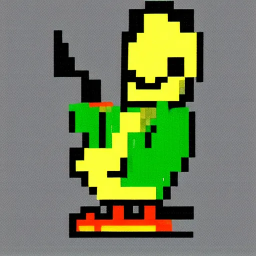 Prompt: duck with a knife. pixel art