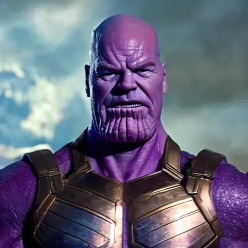 Image similar to Bryan Cranston as Thanos, HD promotional screenshot from new Avengers film, 8k ultra realistic, Marvel animation