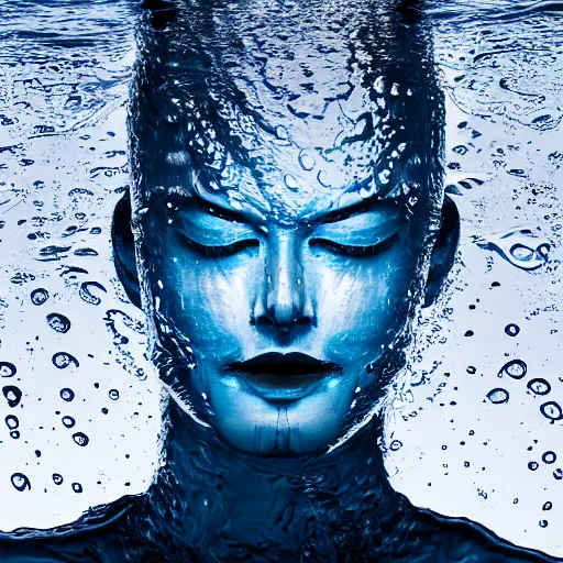 Image similar to a water sculpture in the shape of a human head, on the ocean water, water manipulation, cinematic, in the style of johnson tsang, long shot, hyper detailed, hyper realistic, ray tracing, 8 k resolution, sharp focus, realistic water, award winning