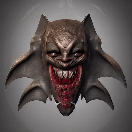 Image similar to a realistic vampire bat steel mask, epic scale, character concept art, face symmetry, intricate accurate details, artstation trending, octane render, cinematic color grading, soft light, rule of thirds, golden ratio, like a professional model, cinematic, 8 k, clear.