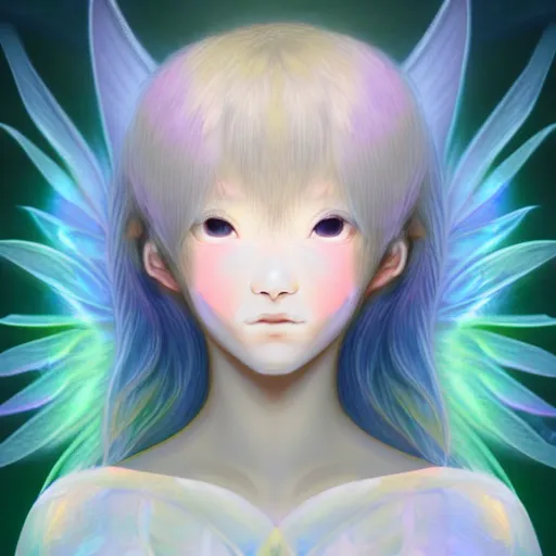 Image similar to portrait shoulder level close up image of a seraphim angel human soul light visualized as human form inspired by yuka morii and aaron blaise