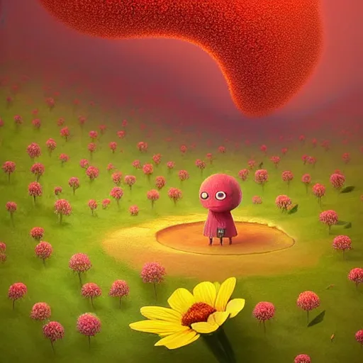 Image similar to by Gediminas Pranckevicius, Not often, but occasionally. A star is born in a flower. Nestled in a soft bed of pollen and petals it can grow in the most unlikely of places. Just waiting for a lucky creature to find it,night star sky background Galaxys, red and yellow flower