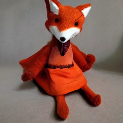 Image similar to a toy fox wearing a beautiful dress