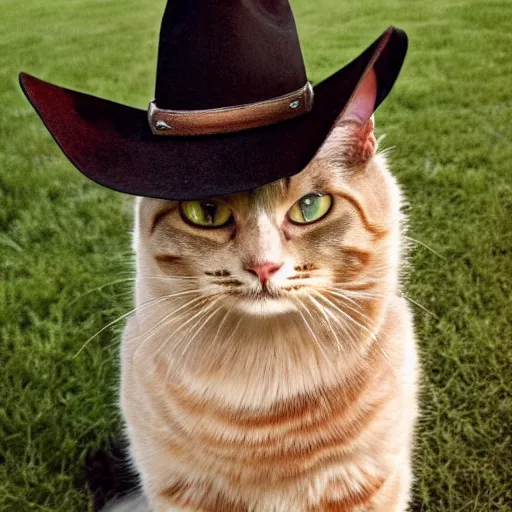 Image similar to a cat wearing a cowboy hat.