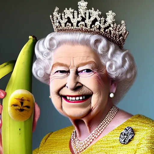 Image similar to queen elizabeth as a banana, she is a big ripe banana.