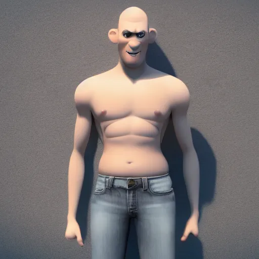 Image similar to handsome thin athletic white man with short buzzed widows peak hair, eyes are blue, facial stubble, wearing tank top, posing outside, depicted as a Pixar character, high quality cg render, 4k