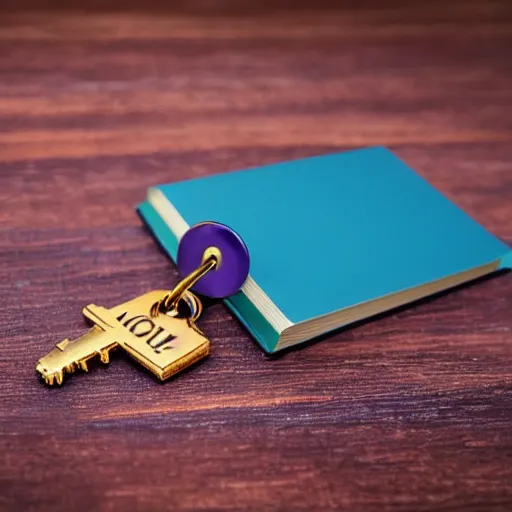 Image similar to A book with a golden key inside with a blue symbol on the key