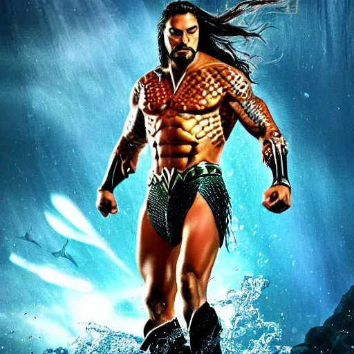 Prompt: roman reigns as aquaman, artstation hall of fame gallery, editors choice, #1 digital painting of all time, most beautiful image ever created, emotionally evocative, greatest art ever made, lifetime achievement magnum opus masterpiece, the most amazing breathtaking image with the deepest message ever painted, a thing of beauty beyond imagination or words, 4k, highly detailed, cinematic lighting