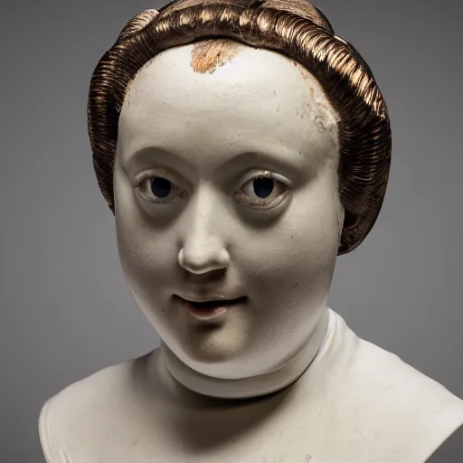 Image similar to a porcelain portrait bust of pierrot, 1 8 th century style, british museum, studio lighting, 4 k