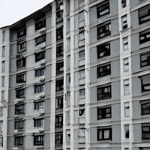 Prompt: very big grey soviet block of flats in lucid dreaming and backrooms style