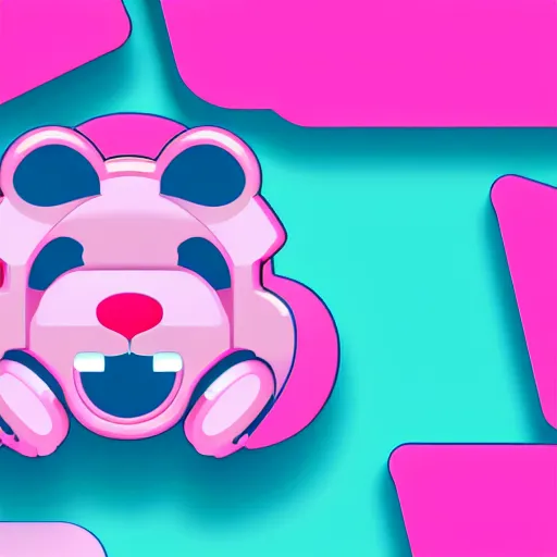 Image similar to iconic vector logo of cute cuddly pink bear with a podcast microphone, melodic, headphones, music, streaming, dreamy, isometric, adorable, octane render, golden ratio, 4k UHD, iconic design