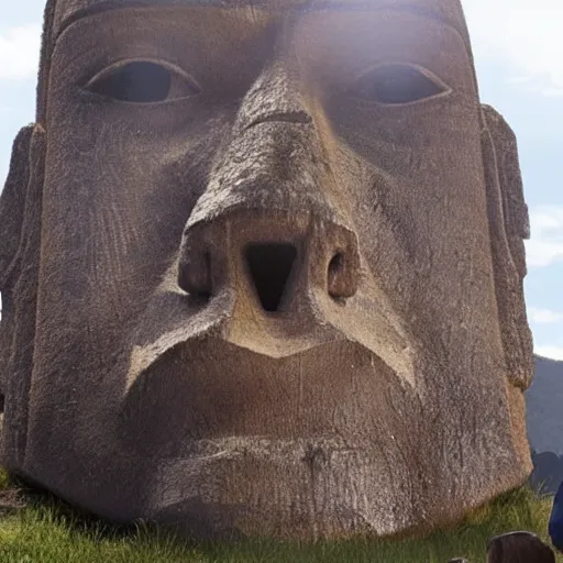 Image similar to dwayne johnson as an easter island statue photo realistic. dramatic lighting, cinematic lighting.