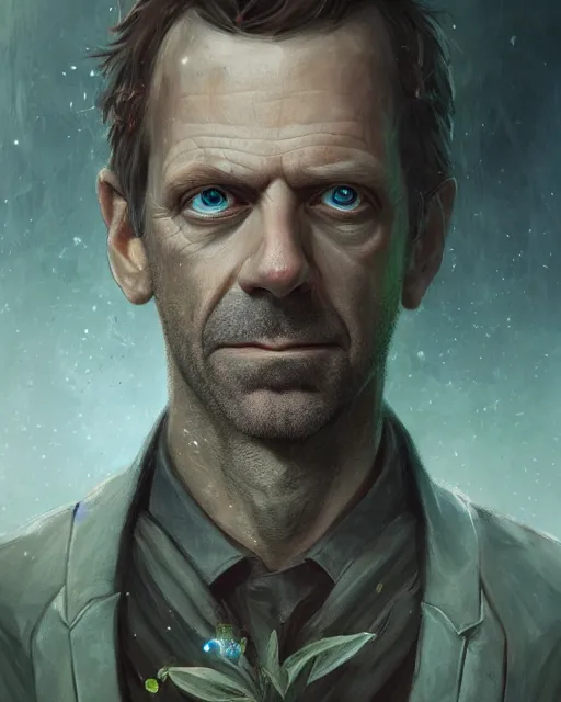 Prompt: detailed portrait of gregory house as a mage, magical, bright spells, fantasy, ruins, overgrown plants, atmosphere, 8 k high definition, insanely detailed, intricate, by charlie bowater, johan grenier