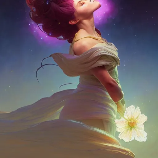 Image similar to Flower in the cosmos, highly detailed, digital painting, artstation, concept art, smooth, sharp focus, illustration, Unreal Engine 5, 8K, art by artgerm and greg rutkowski and alphonse mucha