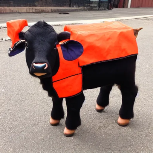 Image similar to cute calf dressed as an inmate