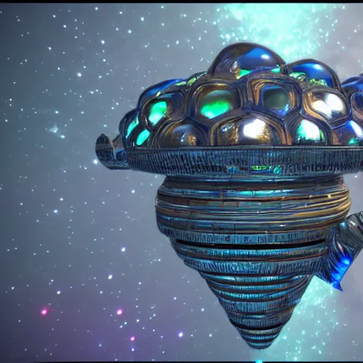 Image similar to alien space ship made out of bismuth crystals, unreal engine