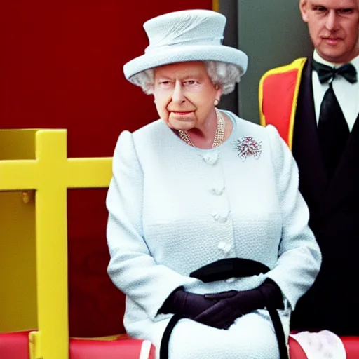 Prompt: queen elizabeth at mcdonalds