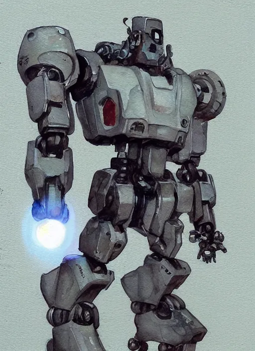 Image similar to concept art s a mech robot with weapons, pinterest, artstation trending, behance, watercolor, by coby whitmore *, silver, laser light *,