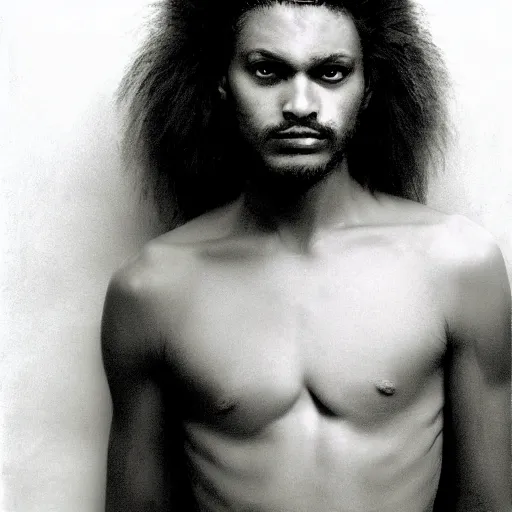 Image similar to portrait of lion - human hybrid, by annie leibovitz, portrait of a young man, studio lighting, award - winning