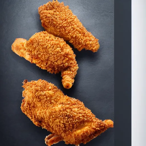 Image similar to chicken fried on a computer cpu plate, food, poster, orthographic, octane