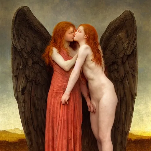 Prompt: sadie sink and stoya as an angel standing in the front of gates of hell. angel is draped with bones. digital painting. art station. mood lighting. skindness, highly detailed, concept art, intricate, sharp focus, einar jonsson and bouguereau - h 1 2 0 0