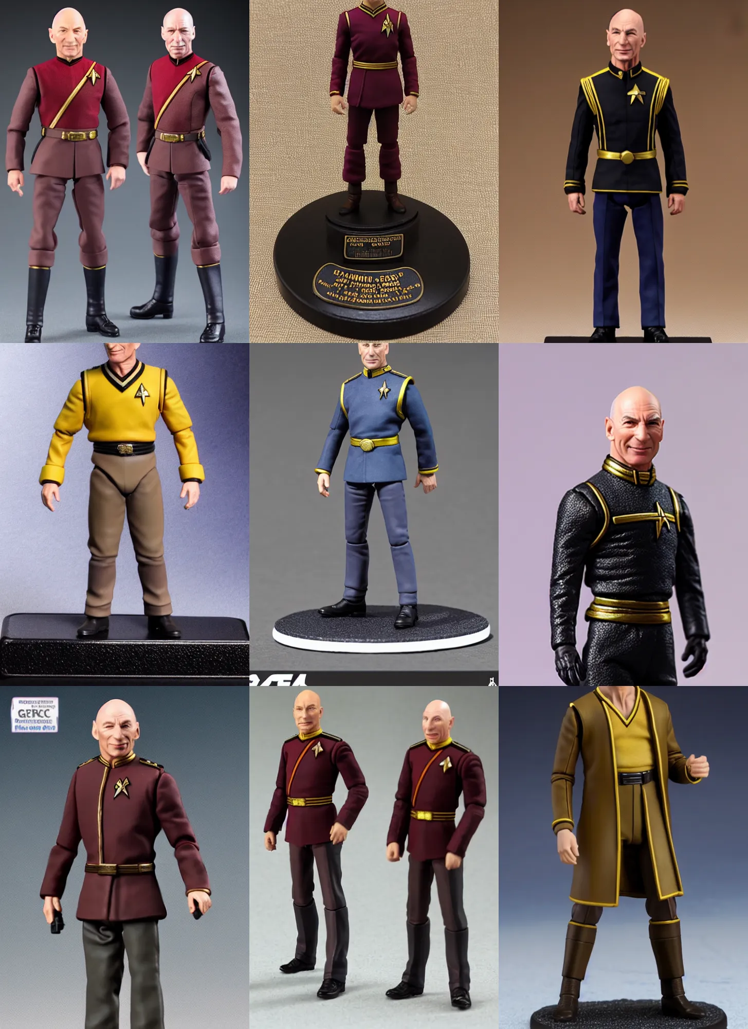 Prompt: 80mm resin detailed miniature of Captain Jean-Luc Picard, TNG uniform, Product Introduction Photos, Full body