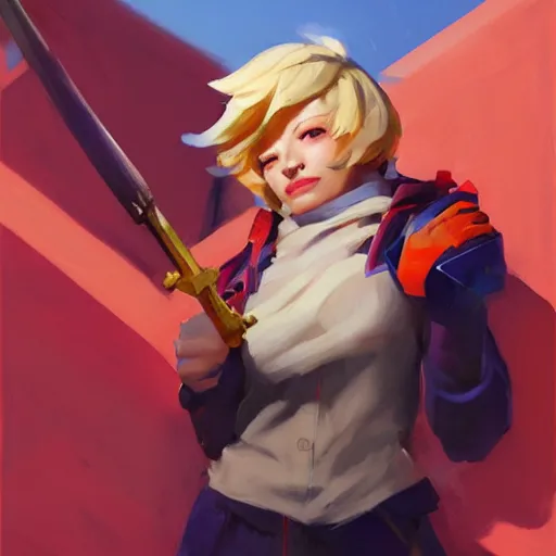 Image similar to greg manchess portrait painting of himiko toga as overwatch character, medium shot, asymmetrical, profile picture, organic painting, sunny day, matte painting, bold shapes, hard edges, street art, trending on artstation, by huang guangjian and gil elvgren and sachin teng