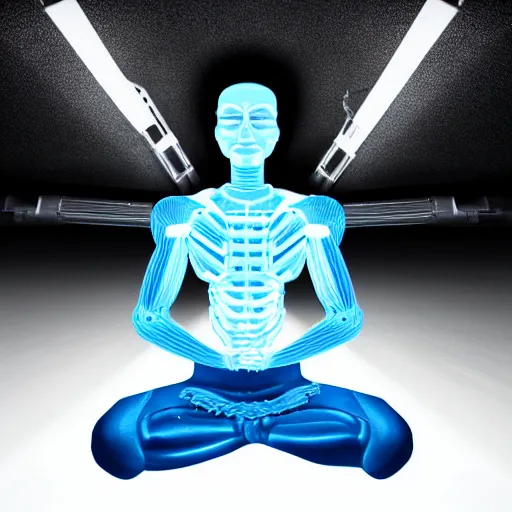 Image similar to photo of a meditating terminator, detailed, high resolution, studio light